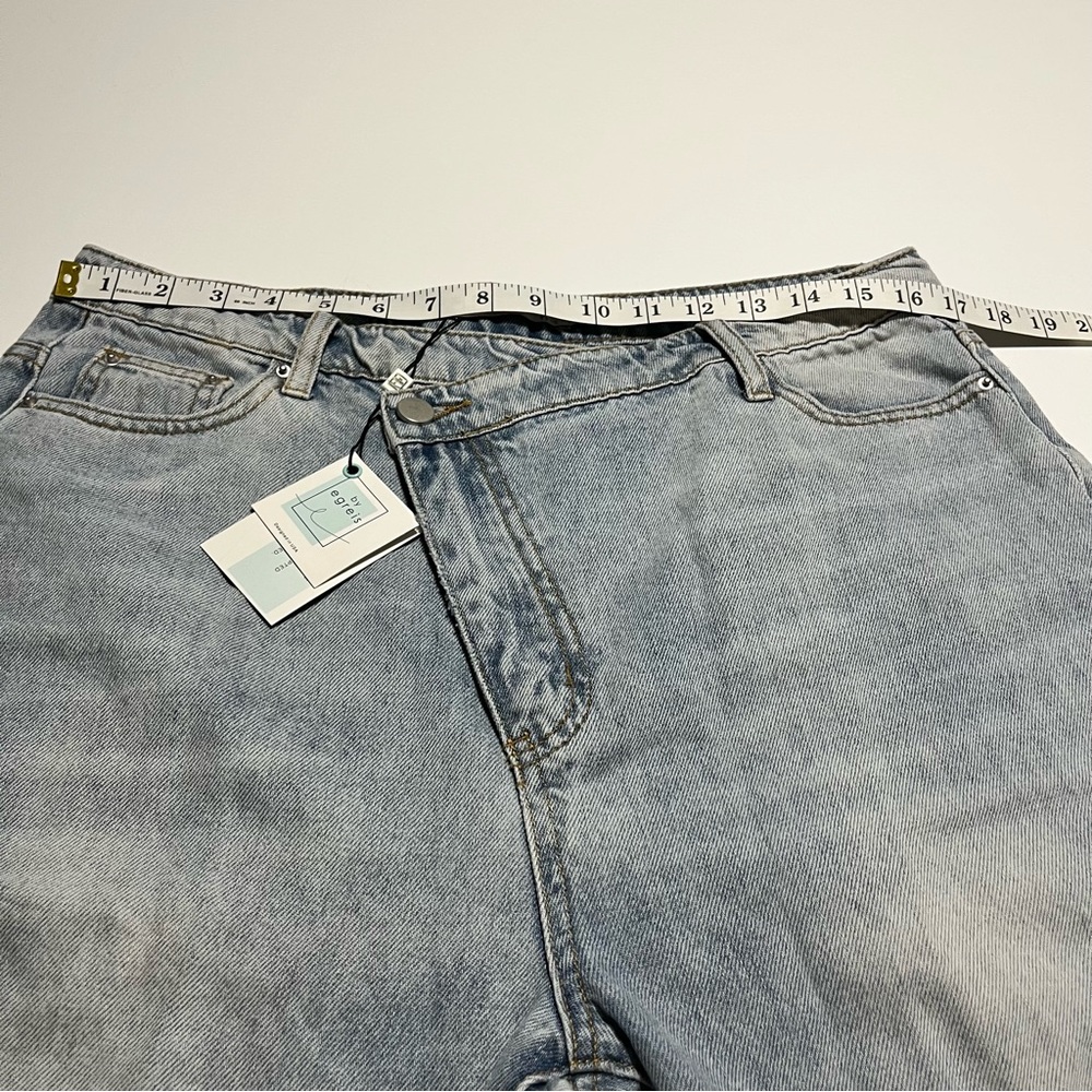 By Egreis Archie Jean Women Large Blue Denim Wide Leg High Waist Crisscross NEW - Picture 3 of 15